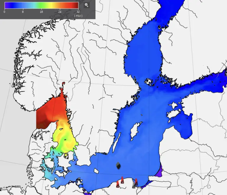 Salinity map of the Baltic sea with colors