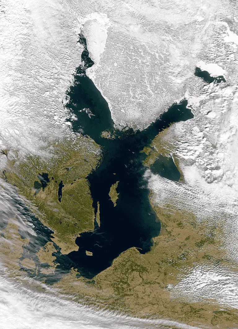 Satellite map of the Baltic Sea in winter